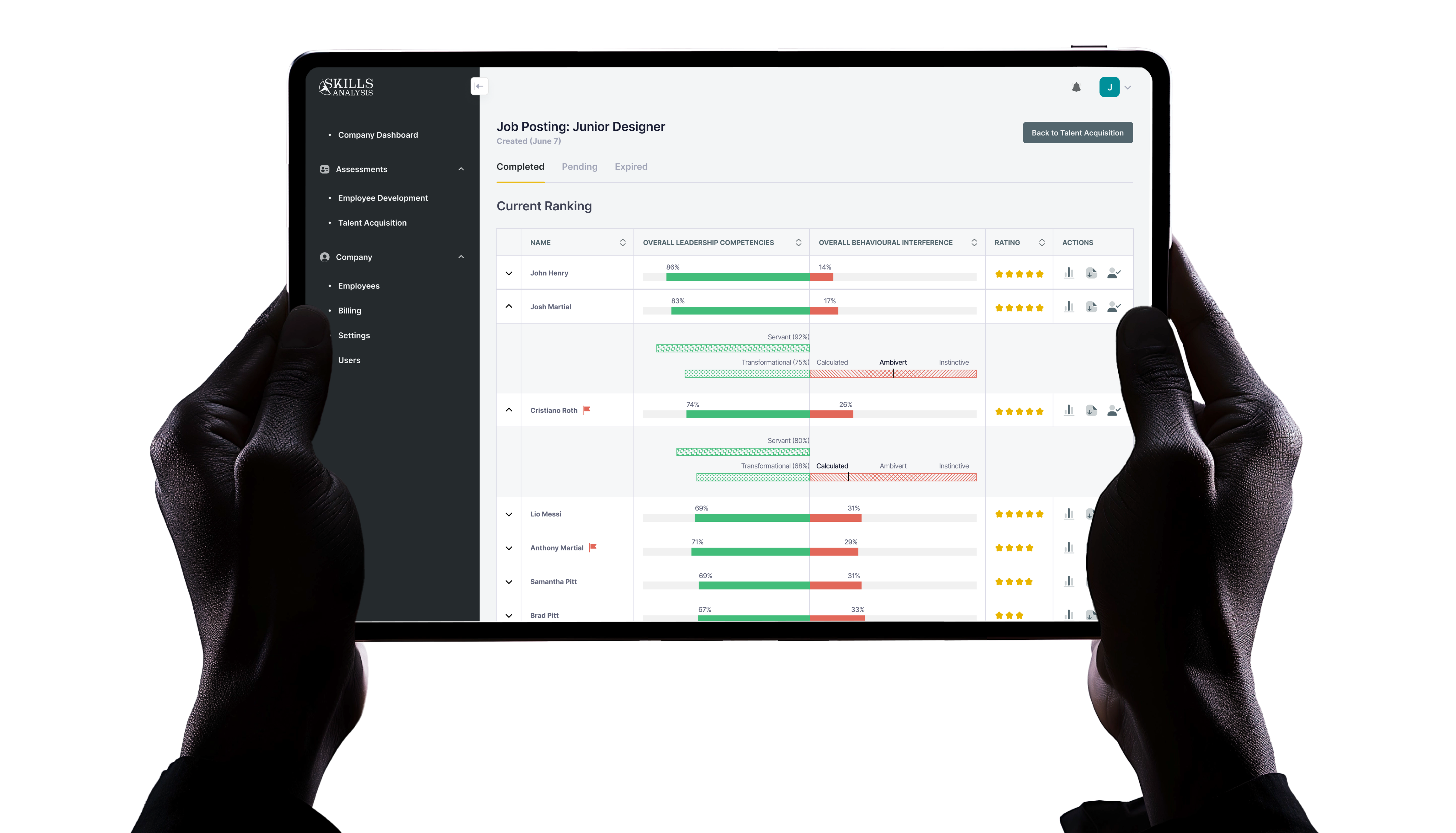 Skills Analysis enterprise HR dashboard interface